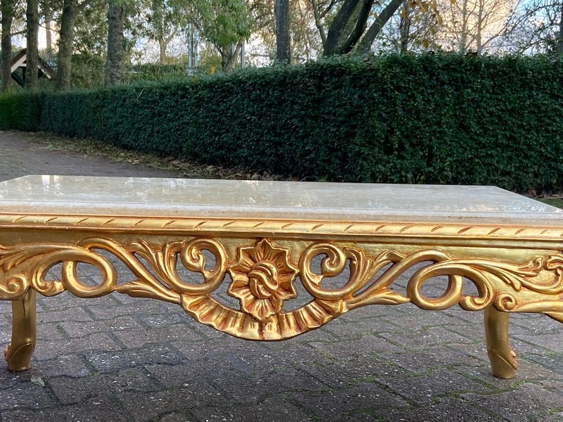 Table Italian Baroque Gilt Beech Marble Coffee Vintage 1970s Elegant gallery