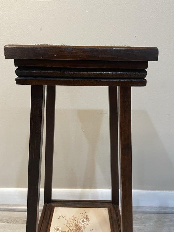 Vintage Two Tier Italy Tile & Wicker Rattan Plant Stand Side Accent Table Rare gallery