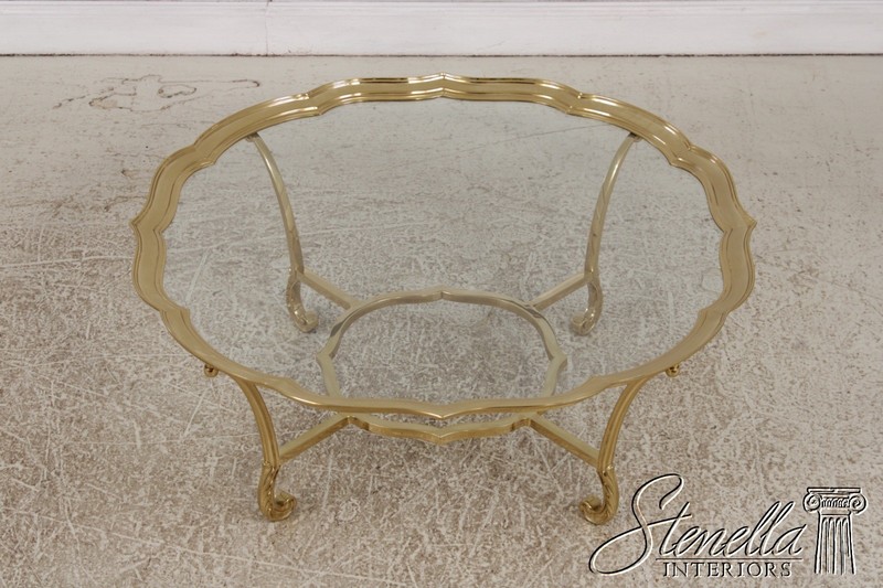 73047: LABARGE Brass & Glass Cocktail Coffee Table gallery