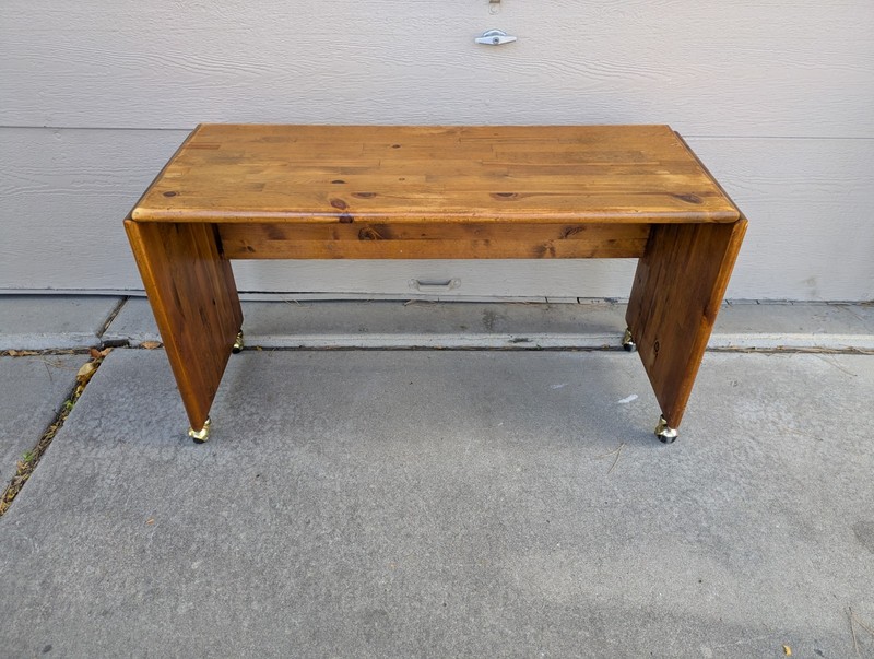 Vintage Mid Century Modern Rustic Country Solid Wood Rolling Desk Table R53 gallery