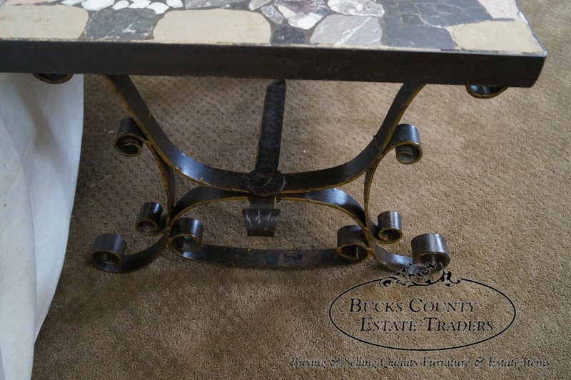 Antique Italian Hand Forged Iron Coffee Table w/ Mosaic Stone Top gallery