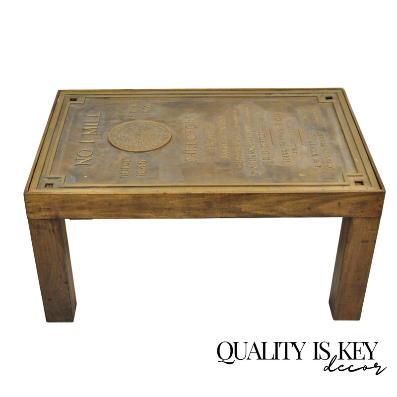 Antique ‘Boston Duck Company (1845)’ Large Bronze Plaque Custom Coffee Table