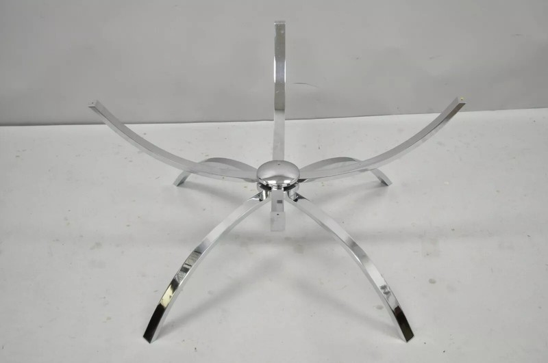 Mid Century Italian Modern Chrome Steel Spider Base Round Glass Top Coffee Table gallery