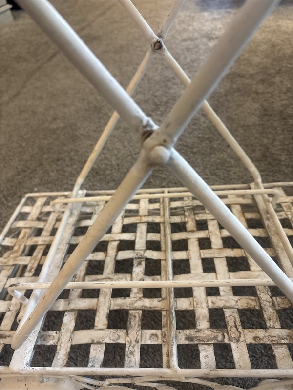 VTG Fold Up Wrought Iron Patio Side Table Garden Plant Stand airy lattice Top gallery