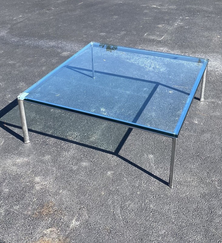 1970’s Milo Baughman Style Chrome Square Glass Coffee Table gallery