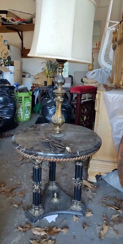 Vtg Black Marble w Black & Gold End Table w Lamp 23” x 23” Top or Best Offer