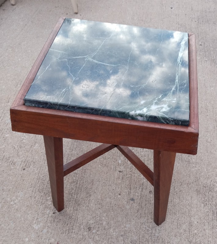 Mid Century Walnut Green Marble Top Plant Stand / Side Table (PS-189) gallery