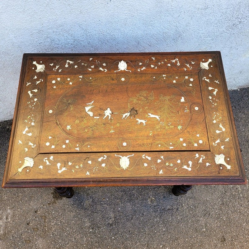 Small Oak And Walnut Table With Inlays, France 19th Century gallery