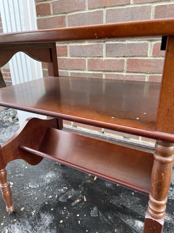 Vintage Mid-Century Bombay Co. 3 Tier Mahogany Magazine Rack Console Side Table gallery