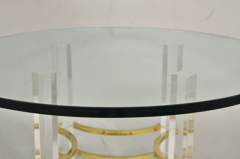Mid Century Modern Charles Hollis Jones Style Lucite Brass Round Side Table gallery