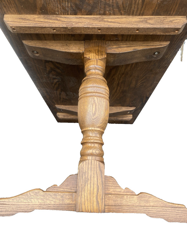 66523 Solid Oak Double Pedestal Trestle Dining Table gallery
