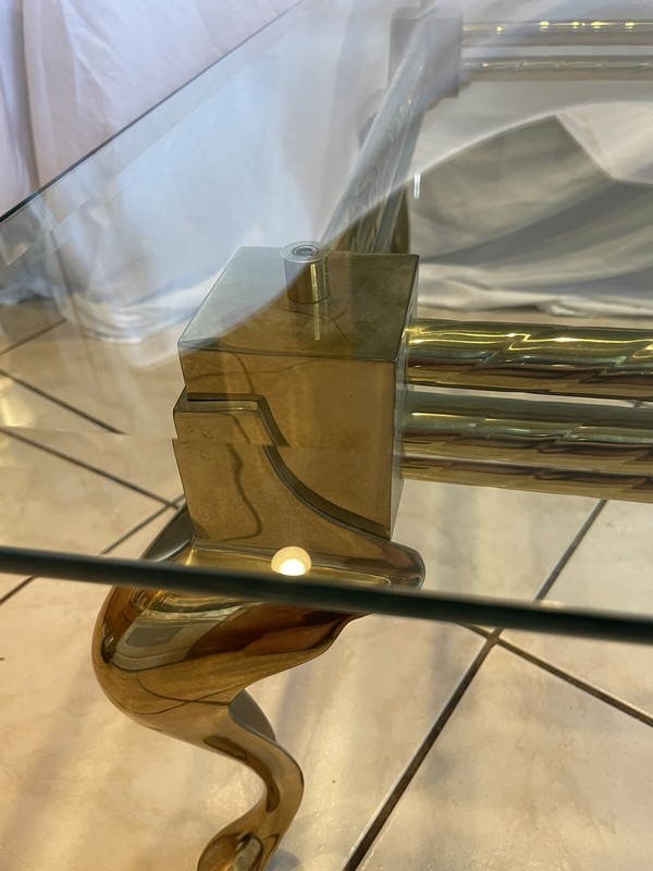 Vintage Brass & Glass Coffee Table - Twisted Bar Frame with Cabriole Legs, 36” gallery