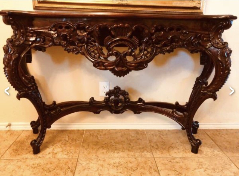 ORNATE MAHOGANY FORMAL HAND CARVED entry TABLE gallery