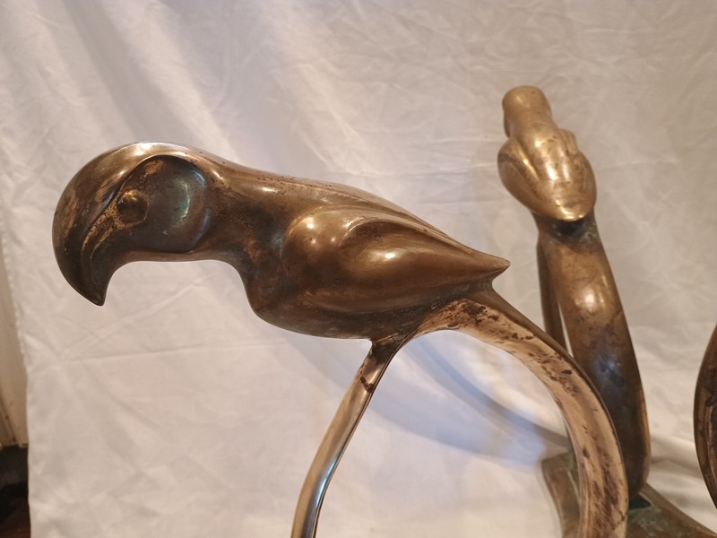 Alain Chervet (?) DECO HOLLYWOOD REGENCY BRASS PARROT TABLE BASE NEEDS POLISHED gallery