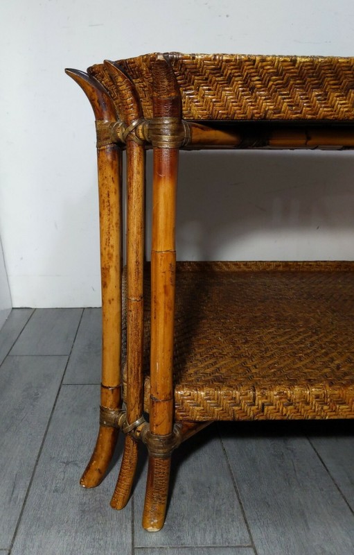 Vintage Large 38" 2-Tier Wicker Rattan Bamboo Table Boho Chic Asian Coffee gallery