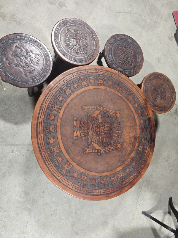 Antique Peruvian Coffee Table And 4 Stools