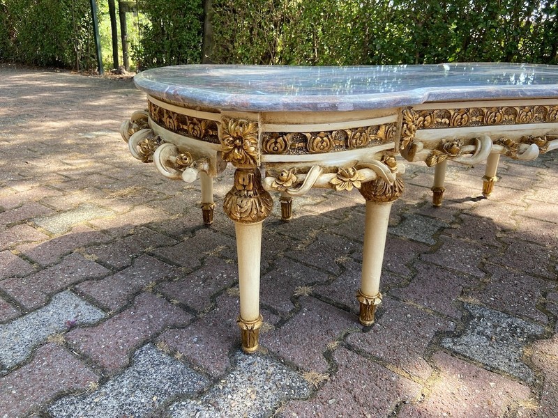 Table French Louis XVI Coffee 1960s Marble Gold Leaf Beech Vintage Chic Decors gallery