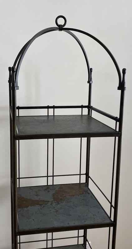 Charleston Forge Wrought Iron Slate Shelves Canopy Top Etagere Display Stand gallery