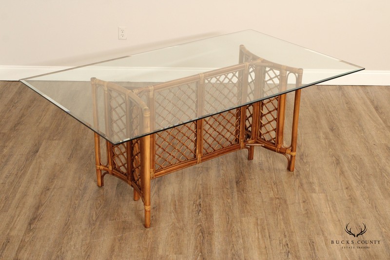Hollywood Regency Glass Top Bamboo Rattan Dining Table gallery