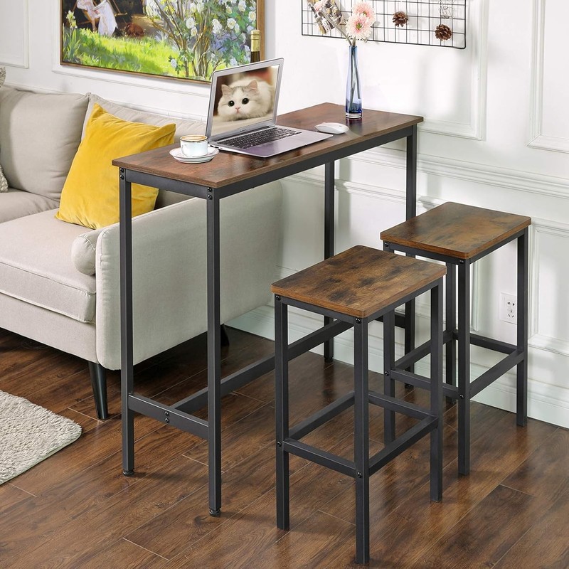 VASAGLE Bar Table, Narrow Long Kitchen 39.4"W, Rustic Brown + Ink Black gallery