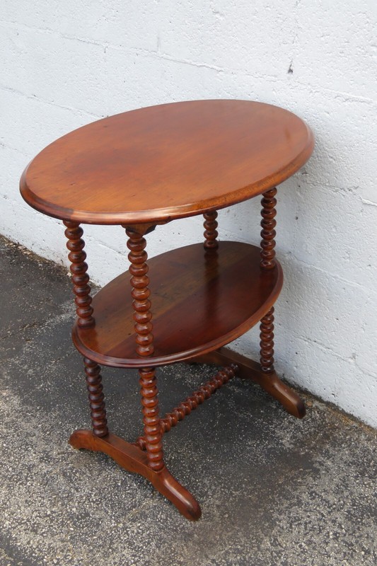 Early 1900s Solid Wood 2 Tiers Oval Side End Table 5426 gallery