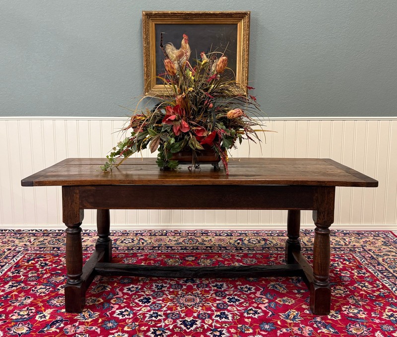 Antique English Country Farm Dining Breakfast Table Farmhouse 75" Wide Oak 19thC gallery