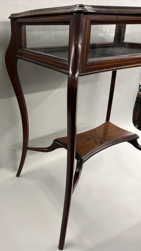 Rectangular Walnut Vitrine with Foliate and Musical Marquetry Inlay gallery
