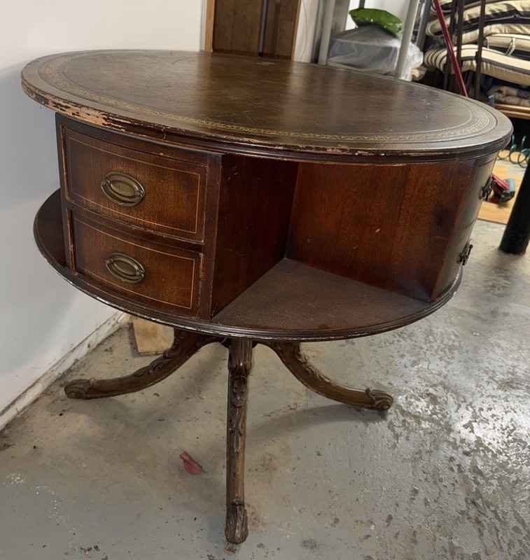 Regency Style Mahogany Rotating Drum Tooled Leather Rent Table – EIGHT DRAWERS gallery