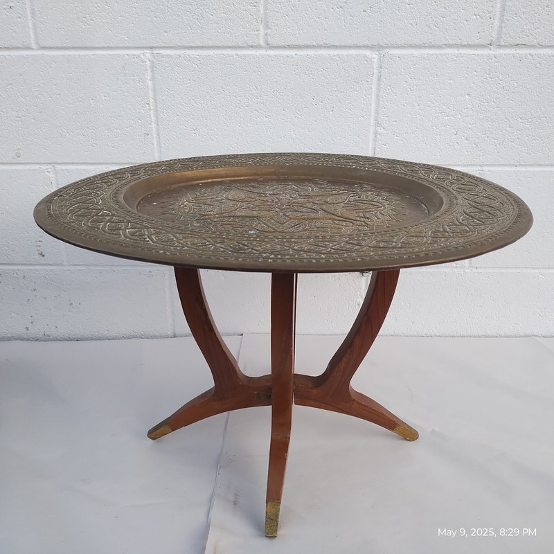 Vintage Morrocan Fold away hanging Tray Table MCM Mid Century Modern 23"dia 15"h gallery