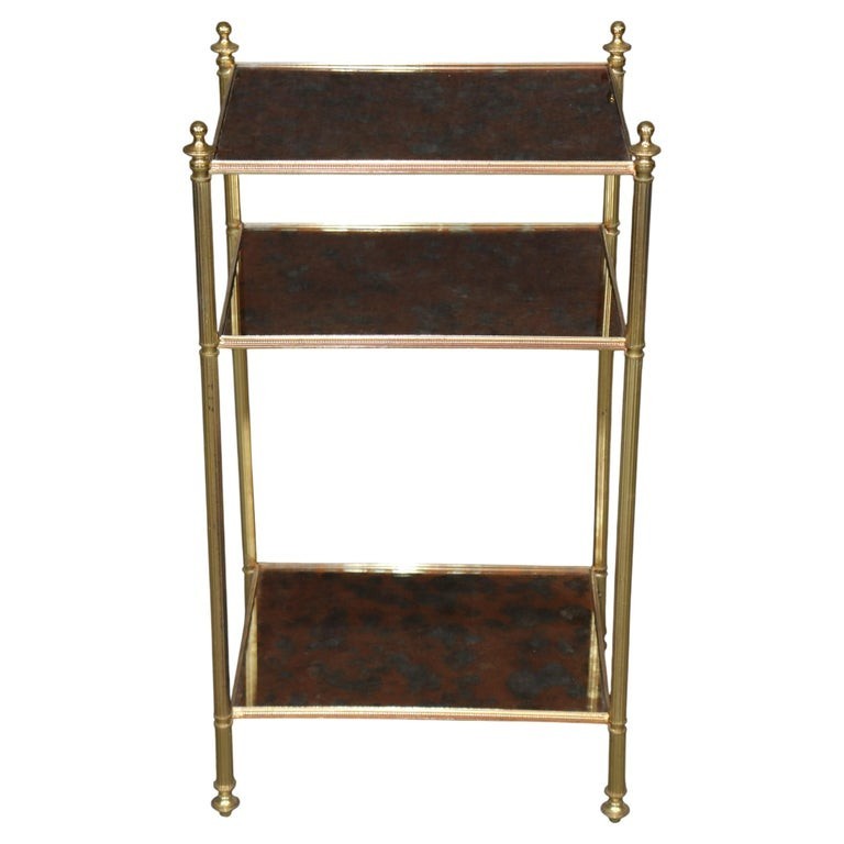 Maison Jansen Style Eglomise Glass & Brass 3 Tier End Table C. 1950’s