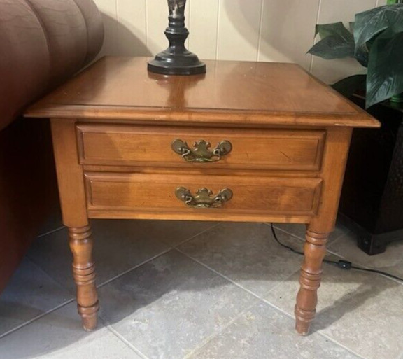 Conant Ball Solid Wood Mid Century End Table Vintage Side Table Pair Made USA gallery
