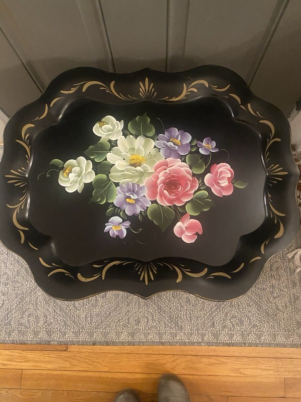 Estate Hand Painted Large Tole Tray Table gallery