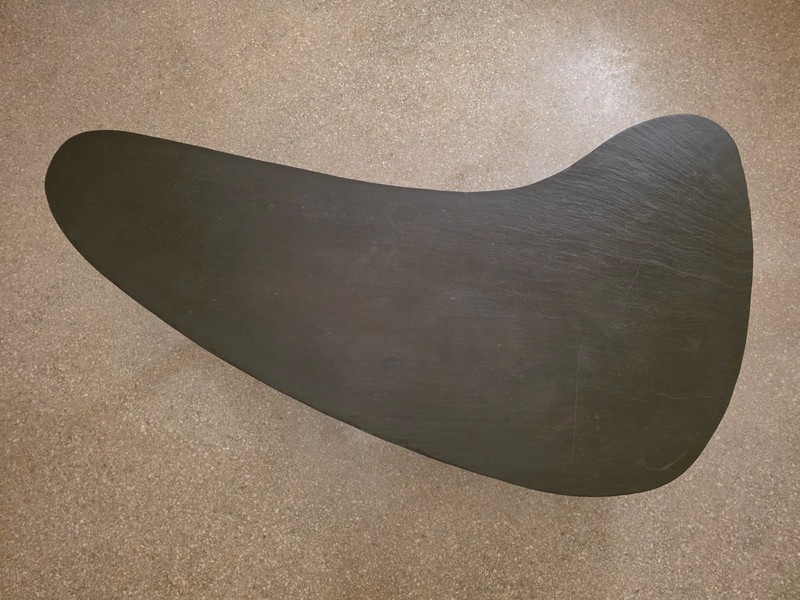 Mid-Century Modern Heavy Slate Boomerang Kidney Coffee Table w/ Brass Casters gallery