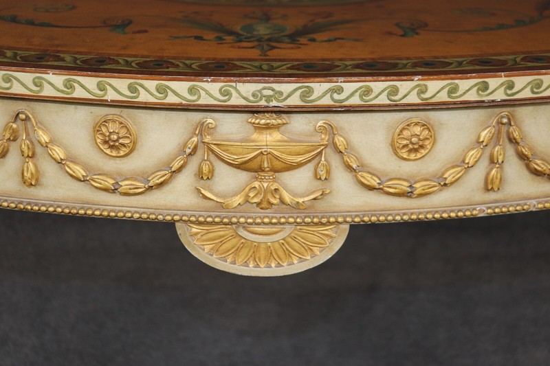 Spectacular Adams Paint Decorated Demilune Console Table with Puttis Cherubs gallery