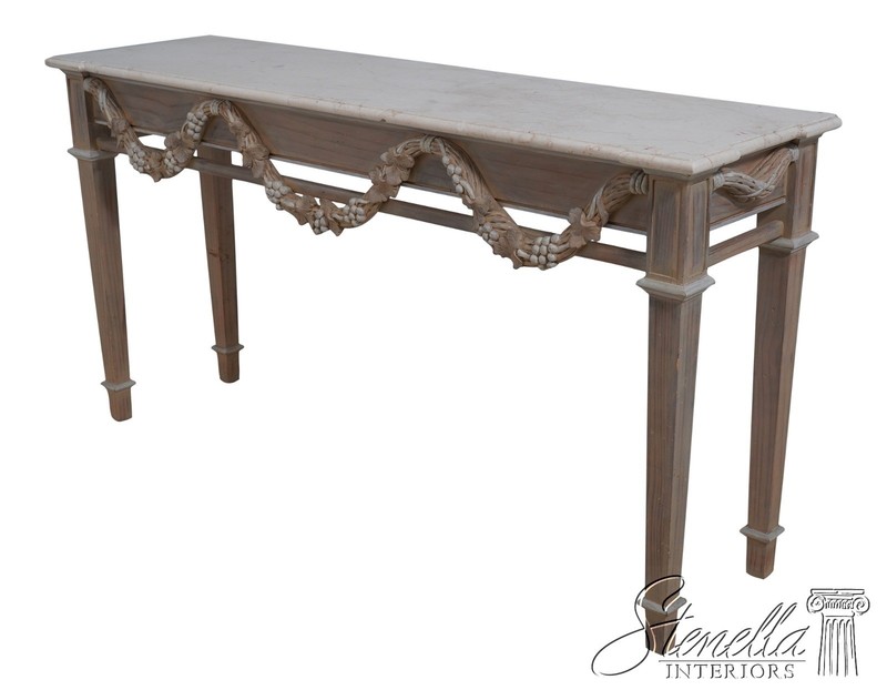 L69951: Italian Neoclassical Travertine Granite Top Console Table