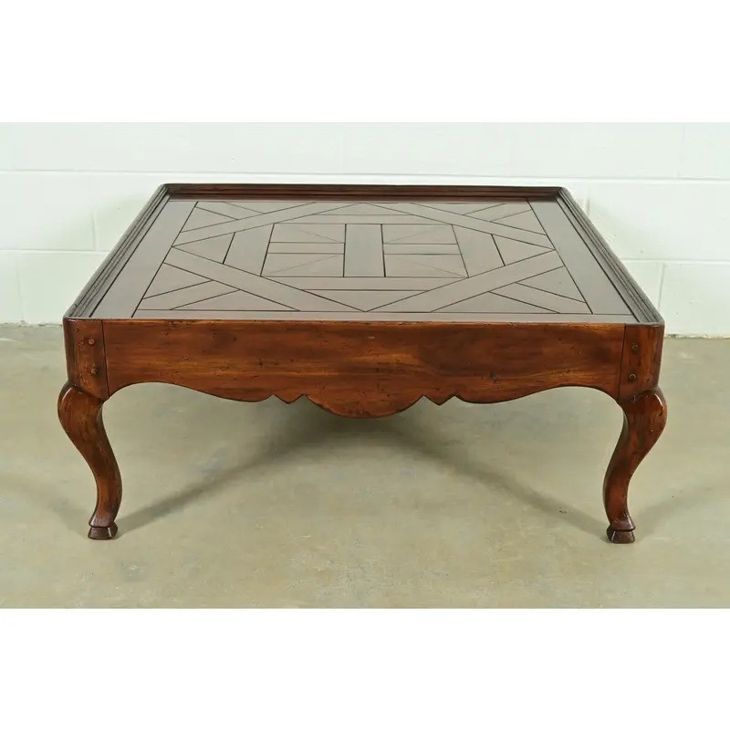 John Widdicomb French Provincial Louis XV Carved Walnut Parquet Top Coffee Table gallery