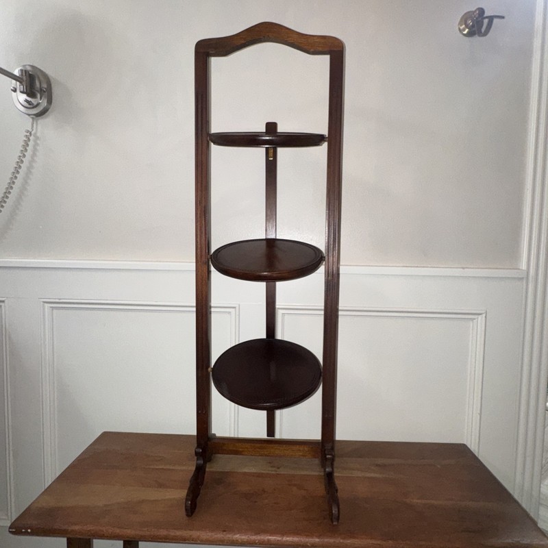 ANTIQUE VICTORIAN ENGLISH DARK OAK 3 TIER CAKE TEA DISPLAY STAND gallery