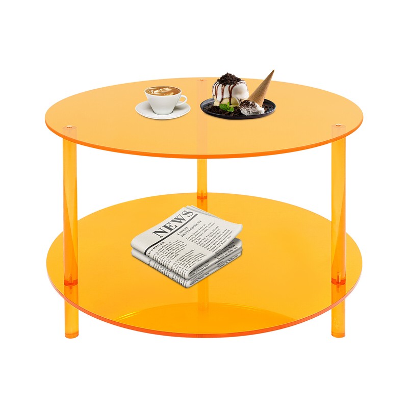 Acrylic Coffee Table, Small Round Modern End Table, 2-Tier, 23.6" x 16.5" Orange gallery