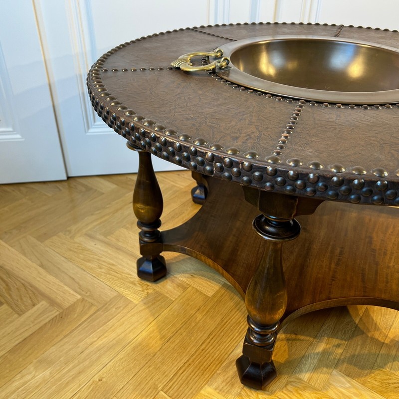 Important Otto Schulz for Boet Sweden Couch table leather brass wood oak Germany gallery