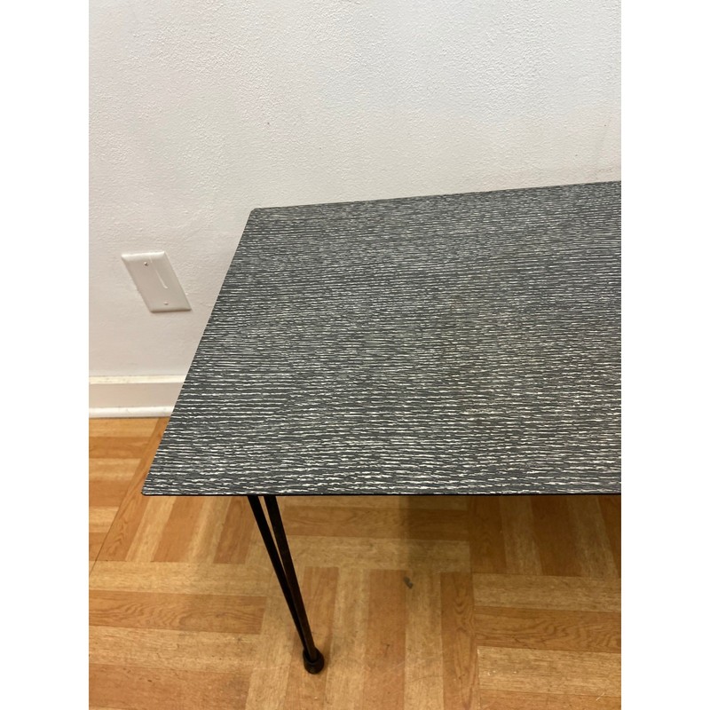 Vintage 1950s Mid Century Modern Hairpin Leg Side Table Gray Black Laminate Top gallery