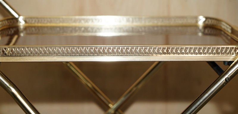 MID CENTURY FOLDING ROSEWOOD BRASS 1950'S DRINKS TROLLEY WITH REMOVABLE TRAYS gallery
