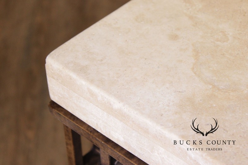 Wrought Iron Travertine Top Long Console Table gallery