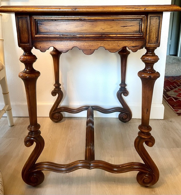 Theodore Alexander Walnut + Leather Top Side Accent Table William + Mary Style gallery