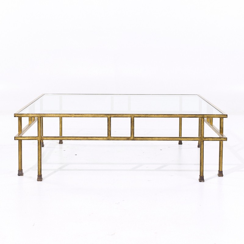 Maison Jansen Style Mid Century Large Italian Brass and Glass Coffee Table gallery