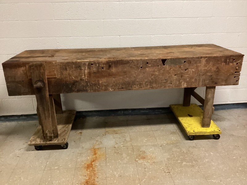 Primitive 8’ Long Wood Workbench Kitchen Island Serving Table Southwest Minn.