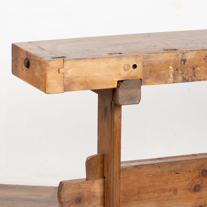 Rustic Carpenters Workbench Narrow Console Table circa 1900's gallery