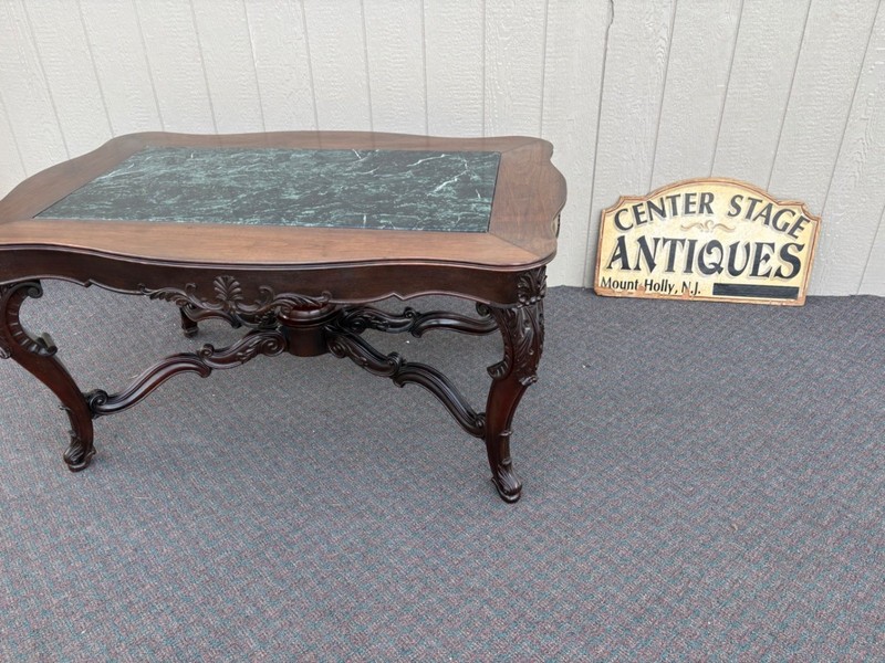 67418 Victorian Mahogany Console Table Desk with Green Marble Top Insert