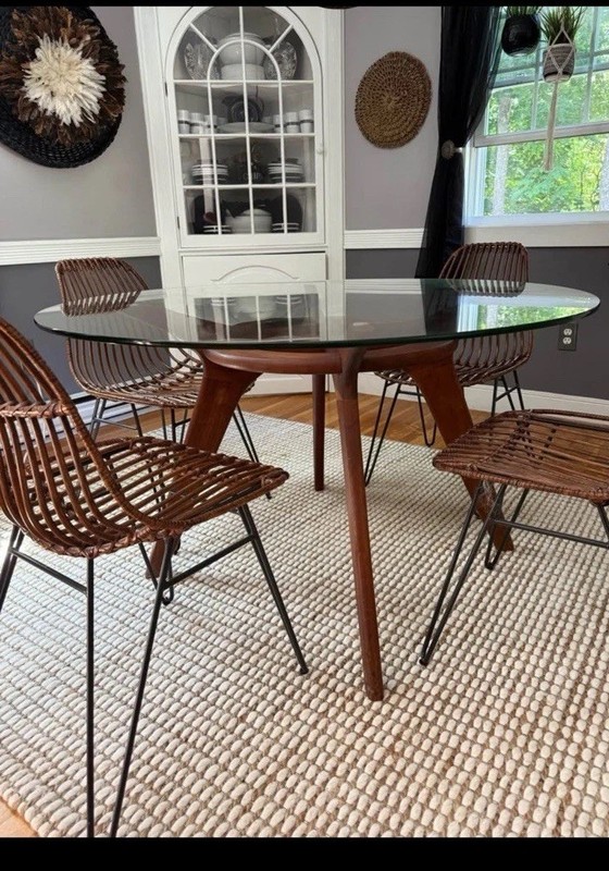 Mid-Century Modern Adrian Pearsall Walnut Glass Top “Compass” Dining Table