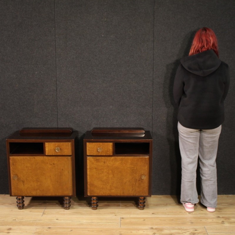 Pair of night stands in mahogany wood furniture Italian bedside tables 60s gallery