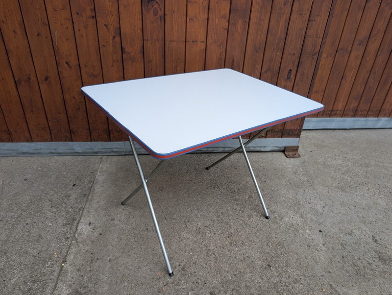 Vintage Original Retro Aluminium Dining Table, Foldable Camping Table, Weiß